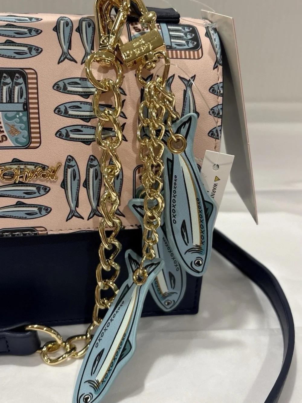 Betsey Johnson Pink & Navy Printed Top-Handle Crossbody Bag